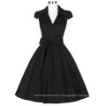 Грейс Карин Оптовая Cap рукавом хлопок нагрудные воротник черный глубокий V шеи Винтаж 1950-х платье CL6087-1